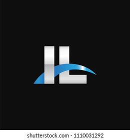 Initial letter IL, overlapping movement swoosh logo, metal silver blue color on black background
