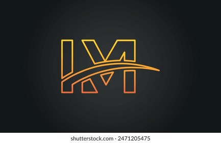 Initial Letter IM Logo Design With Swoosh. Creative And Modern IM Logo Design on Black Background.