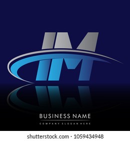 initial letter IM logotype company name colored blue and grey swoosh design. vector logo for business and company identity.