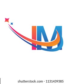 initial letter IM logotype company name colored orange, red and blue swoosh star design. vector logo for business and company identity.