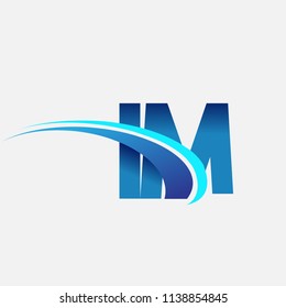 initial letter IM logotype company name colored blue and swoosh design. vector logo for business and company identity.
