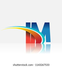 initial letter IM logotype company name colored red and blue and swoosh design. vector logo for business and company identity.
