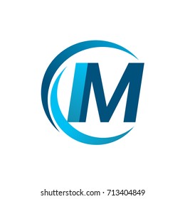 initial letter IM logotype company name blue circle and swoosh design. vector logo for business and company identity.