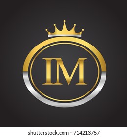initial letter IM logotype company name with oval shape and crown, gold and silver color. vector logo for business and company identity