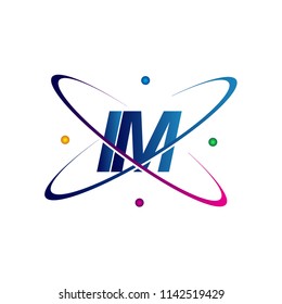 initial letter IM logotype science icon colored blue, red, green and yellow swoosh design. vector logo for business and company identity.
