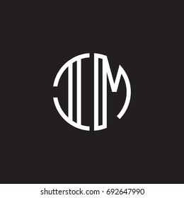Initial letter IM, minimalist line art monogram circle shape logo, white color on black background