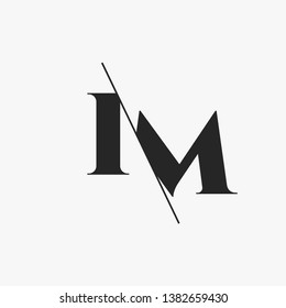 Initial Letter IM Monogram Sliced. Modern logo template isolated on gray background