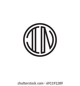 Initial letter IN, minimalist line art monogram circle logo, black color