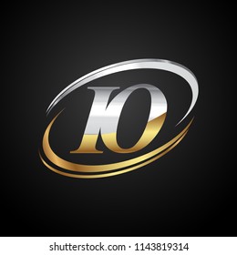 initial letter IO logotype company name colored gold and silver swoosh design. isolated on black background.