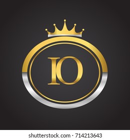 initial letter IO logotype company name with oval shape and crown, gold and silver color. vector logo for business and company identity
