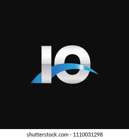 Initial letter IO, overlapping movement swoosh logo, metal silver blue color on black background