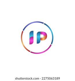 Initial letter IP curve rounded logo, gradient vibrant colorful glossy colors