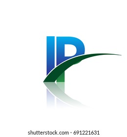 initial letter IP logotype company name colored blue and green swoosh design. vector logo for business and company identity.
