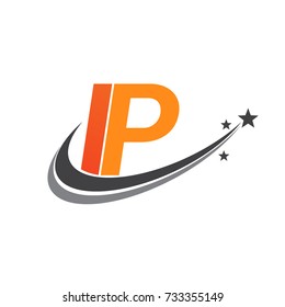 initial letter IP logotype company name colored orange and grey swoosh star design. vector logo for business and company identity.