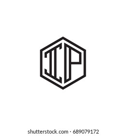 Initial letter IP, minimalist line art monogram hexagon logo, black color