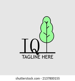 Initial letter IQ with green tree logo. Minimal, simple and unique.