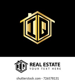 Initial Letter IQ House Logo with Gold Color
