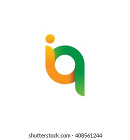 initial letter iq linked round lowercase logo orange green