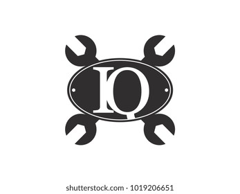 Initial letter IQ logo automotive club with crossed wrench black