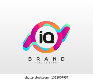 Logotipo de carta inicial IQ con un colorido entorno circular, diseño de logotipo combinado carta para la industria creativa, web, negocios y empresa. - Vector