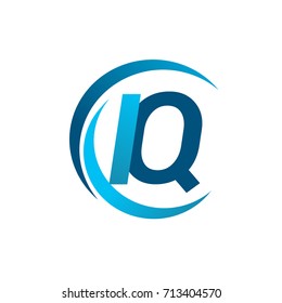 initial letter IQ logotype company name blue circle and swoosh design. vector logo for business and company identity.