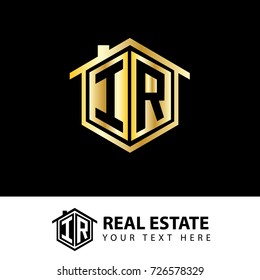 Initial Letter IR House Logo with Gold Color
