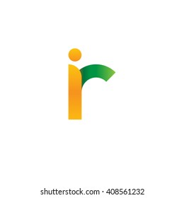 initial letter ir linked round lowercase logo orange green