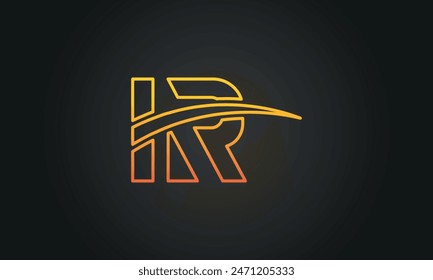 Initial Letter IR Logo Design mit Swoosh. Kreatives und modernes IR-Logo-Design auf schwarzem Hintergrund.