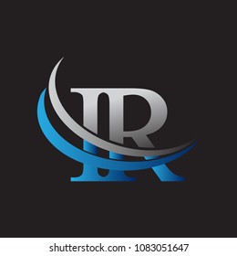 initial letter IR logotype company name colored blue and grey swoosh design. vector logo for business and company identity.