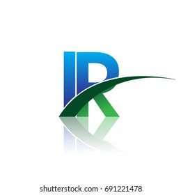 initial letter IR logotype company name colored blue and green swoosh design. vector logo for business and company identity.
