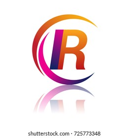 initial letter IR logotype company name orange and magenta color on circle and swoosh design. vector logo for business and company identity.