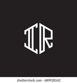 Initial letter IR, minimalist line art monogram hexagon shape logo, white color on black background