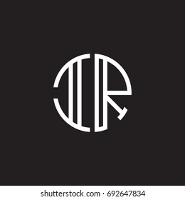 Initial letter IR, minimalist line art monogram circle shape logo, white color on black background