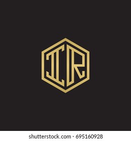 Initial letter IR, minimalist line art hexagon logo, gold color on black background