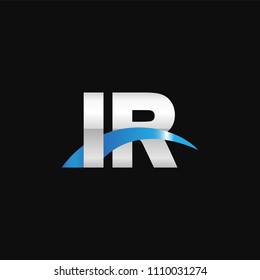 Initial letter IR, overlapping movement swoosh logo, metal silver blue color on black background