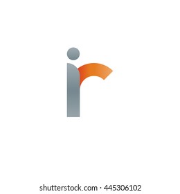 initial letter ir, letter ri, modern linked circle round lowercase logo orange gray