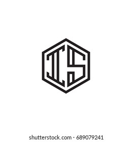 Initial letter IS, minimalist line art monogram hexagon logo, black color