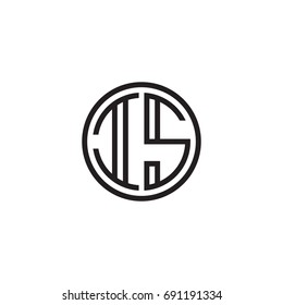 Initial letter IS, minimalist line art monogram circle logo, black color