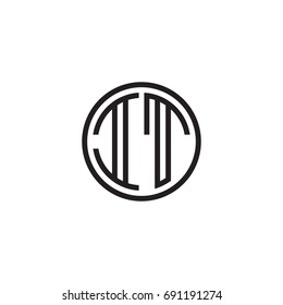 Initial letter IT, minimalist line art monogram circle logo, black color