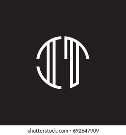 Initial letter IT, minimalist line art monogram circle shape logo, white color on black background