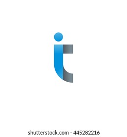 initial letter it, letter ti, modern linked circle round lowercase logo blue gray