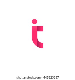 initial letter it, letter ti, modern linked circle round lowercase logo pink