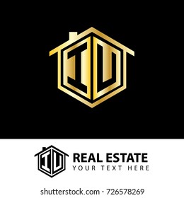 Initial Letter IU IV House Logo with Gold Color