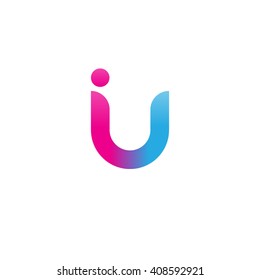 initial letter iu linked round lowercase logo pink blue