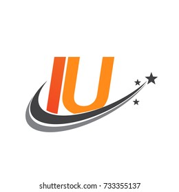 initial letter IU logotype company name colored orange and grey swoosh star design. vector logo for business and company identity.