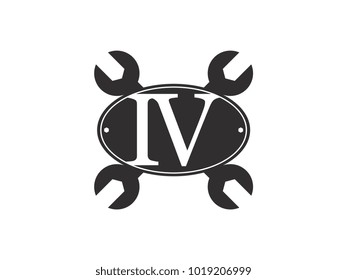 Initial letter IV logo automotive club with crossed wrench black