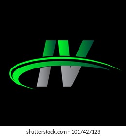 initial letter IV logotype company name colored green and black swoosh design. vector logo for business and company identity.
