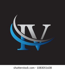 initial letter IV logotype company name colored blue and grey swoosh design. vector logo for business and company identity.