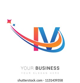 initial letter IV logotype company name colored orange, red and blue swoosh star design. vector logo for business and company identity.