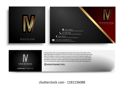 initial letter IV logotype company name colored gold elegant design. Vector sets for business identity on black background.
